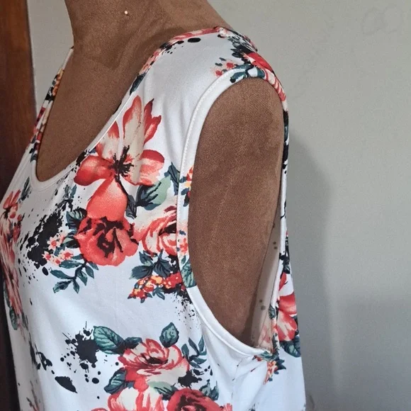 B15 Minette Red And White Foral Print Pullover Midi Dress Size 3X Stretch - Picture 4 of 9